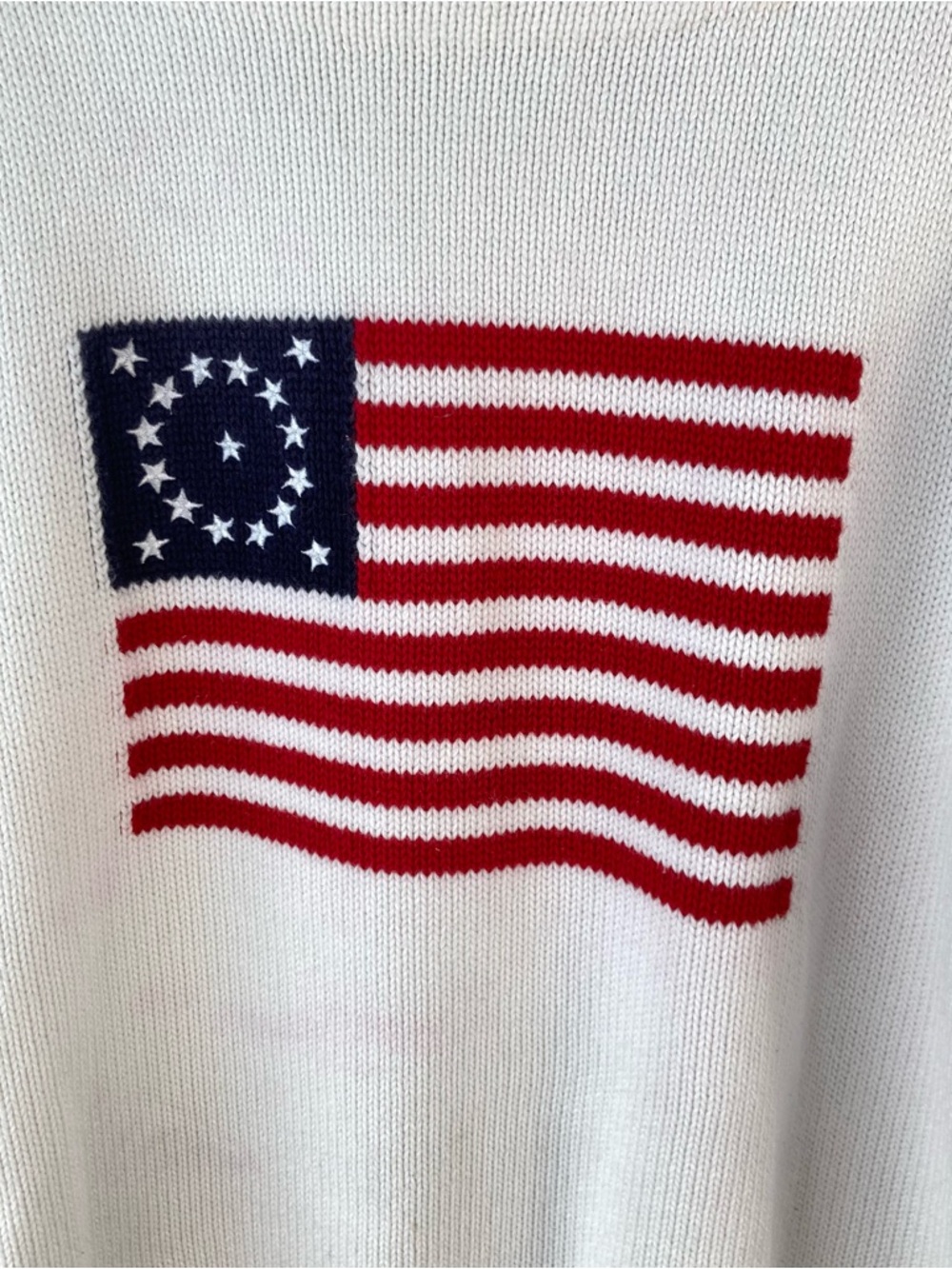 Liz Claiborne Liz Sport Vintage Sweater American Flag White Cotton Size SP Flaw - Picture 3 of 13